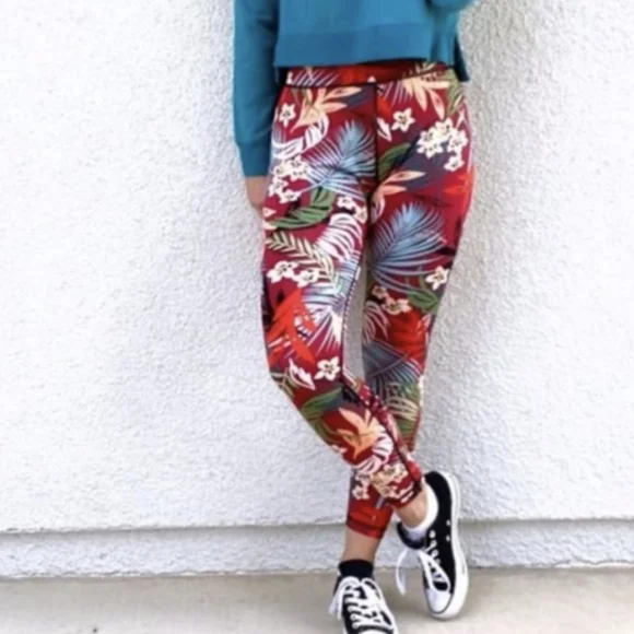 MinkPink Move Tropical Leggings Womens Large Pink Stretch - Picture 2 of 10